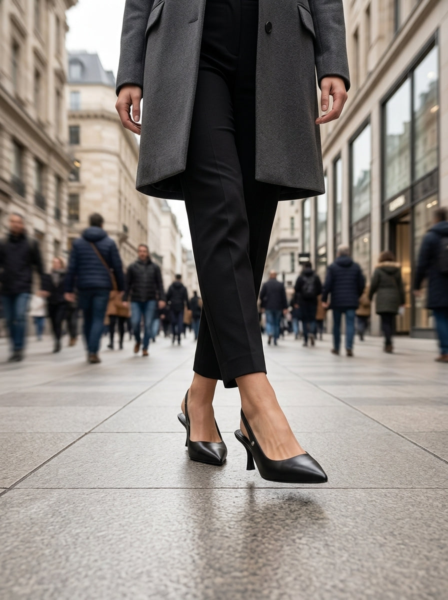 Magnolia Esnek Yumuşak Kaymaz Taban (4 cm) Siyah Cilt Açık Lastikli Kadın Topuklu Ayakkabı