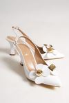 Tweety Beyaz Çiçekli Orta Topuklu (6 cm) Klasik Topuklu Ayakkabı