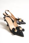 Tweety Siyah Çiçekli Orta Topuklu (6 cm) Klasik Topuklu Ayakkabı