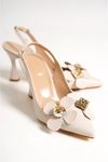 Chiara Bej Çiçekli Orta Topuklu (8 cm) Klasik Topuklu Ayakkabı