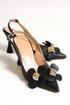Chiara Siyah Çiçekli Orta Topuklu (8 cm) Klasik Topuklu Ayakkabı