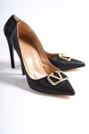 Vesper Siyah Cilt Tokalı Yüksek Topuklu (10 cm ) Klasik Topuklu Ayakkabı