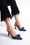 Tweety Lacivert Kot Fiyonklu Orta Topuklu (6 cm) Klasik Topuklu Ayakkabı
