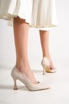 Luna Bej Cilt Sade Orta Topuklu (8 cm) Klasik Topuklu Ayakkabı