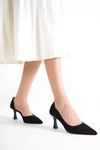 Mirinda Siyah Süet Sade Orta Topuklu (8 cm) Klasik Topuklu Ayakkabı