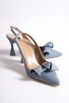 Chiara Açık Kot Fiyonklu Orta Topuklu (8 cm) Klasik Topuklu Ayakkabı