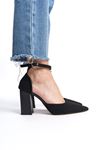 Ketty Siyah Süet Orta Kalın Topuklu (8 cm) Klasik Topuklu Ayakkabı