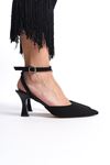 Amy Siyah Süet Orta Topuklu (6 cm) Arkası Açık Klasik Topuklu Ayakkabı