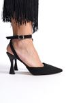 Lila Siyah Süet Orta Topuklu (8 cm) Arkası Açık Klasik Topuklu Ayakkabı