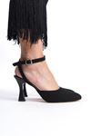 Cora Siyah Süet Orta Topuklu (8 cm) Arkası Açık Klasik Topuklu Ayakkabı