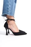 Jany Siyah Süet Orta Topuklu (8 cm) Klasik Topuklu Ayakkabı