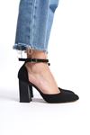 Hope Siyah Süet Orta Topuklu (8 cm) Arkası Açık Klasik Topuklu Ayakkabı