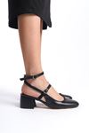 Tessa Siyah Cilt Orta Kalın Topuklu (5 cm) Klasik Topuklu Ayakkabı