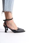 Amy Siyah Cilt Orta Topuklu (6 cm) Arkası Açık Klasik Topuklu Ayakkabı