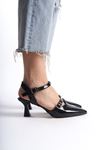 Mira Siyah Rugan Orta Topuklu (6 cm) Klasik Topuklu Ayakkabı