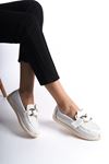 Erica Beyaz Cilt Düz Topuklu (1 cm) Loafer Ayakkabı