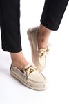 Erica Bej Cilt Sade Düz Topuklu (1 cm) Loafer Ayakkabı