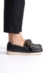 Erica Siyah Cilt Sade Düz Topuklu (1 cm) Loafer Ayakkabı