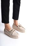 Erica Bej Cilt Düz Topuklu (1 cm) Loafer Ayakkabı