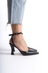 Lila Siyah Cilt Orta Topuklu (8 cm) Arkası Açık Klasik Topuklu Ayakkabı