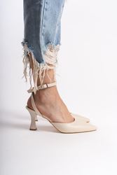 Amy Bej Cilt Orta Topuklu (6 cm) Arkası Açık Klasik Topuklu Ayakkabı