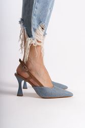 Estelle Mavi Kot Orta Topuklu(8 cm) Klasik Topuklu Ayakkabı