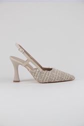 Estelle Bej Desenli Kumaş Orta Topuklu(8 cm) Klasik Topuklu Ayakkabı