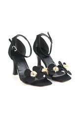Elana Siyah Süet Çiçekli Orta Topuklu(8 cm) Klasik Topuklu Ayakkabı