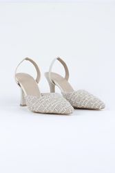 Lori Bej Desenli Kumaş Orta Topuklu(8 cm) Klasik Topuklu Ayakkabı