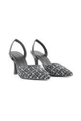 Lori Siyah Desenli Kumaş Orta Topuklu(8 cm) Klasik Topuklu Ayakkabı