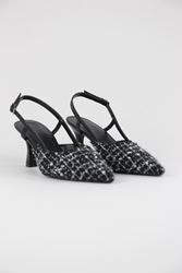Harriet Siyah Desenli Kumaş Orta Topuklu(6 cm) Klasik Topuklu Ayakkabı