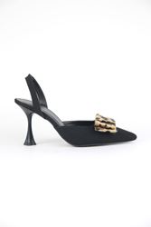 Vanessa Siyah Süet Garni Fiyonklu Orta Topuklu (8 cm) Klasik Topuklu Ayakkabı