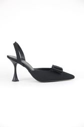 Vanessa Siyah Süet Fiyonklu Orta Topuklu (8 cm) Klasik Topuklu Ayakkabı