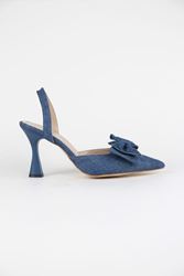 Amaris Lacivert Kot Fiyonklu Orta Topuklu(8 cm) Klasik Topuklu Ayakkabı