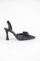 Amaris Siyah Desenli Kumaş Fiyonklu Orta Topuklu(8 cm) Klasik Topuklu Ayakkabı