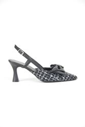 Lulu Siyah Desenli Kumaş Orta Topuklu(6 cm) Klasik Topuklu Ayakkabı