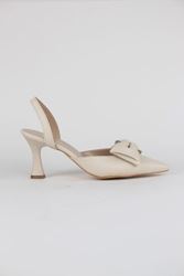 Ember Bej Cilt Fiyonklu Orta Topuklu(6 cm) Klasik Topuklu Ayakkabı