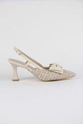 Lulu Bej Desenli Kumaş Orta Topuklu(6 cm) Klasik Topuklu Ayakkabı