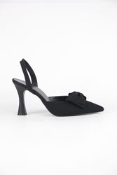 Amaris Siyah Süet Fiyonklu Orta Topuklu(8 cm) Klasik Topuklu Ayakkabı