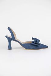 Ember Lacivert Kot Fiyonklu Orta Topuklu(6 cm) Klasik Topuklu Ayakkabı