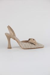 Amaris Nude Desenli Kumaş Fiyonklu Orta Topuklu(8 cm) Klasik Topuklu Ayakkabı