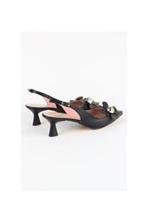 Caity Siyah Çiçekli Alçak Topuklu(4 cm) Klasik Topuklu Ayakkabı
