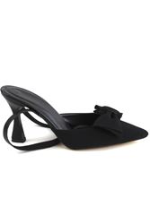 Bonnie Siyah Süet Fiyonklu Orta Topuklu(8 cm) Klasik Topuklu Ayakkabı
