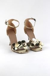 Kadın Taşlı Topuklu Ayakkabı Fiona Altın Ayna Çiçekli