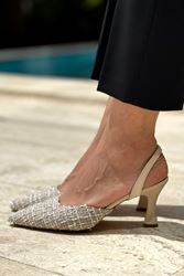 Jolie Bej Desenli Kumaş (6 cm) Klasik Topuklu Ayakkabı