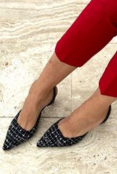 Jolie Siyah Desenli Kumaş (6 cm) Klasik Topuklu Ayakkabı