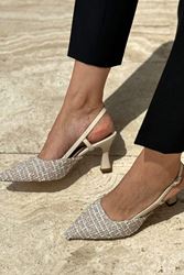 Harriet Bej Desenli Kumaş Orta Topuklu(6 cm) Klasik Topuklu Ayakkabı