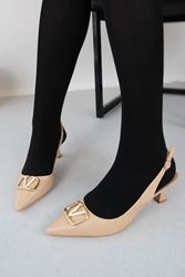 Caitlin Nude Cilt Tokalı Alçak Topuklu(4 cm) Klasik Topuklu Ayakkabı