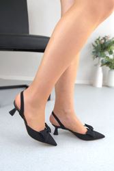 Astrid Siyah Süet Fiyonklu Alçak Topuklu(4 cm) Klasik Topuklu Ayakkabı 
