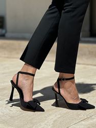 Davina Siyah Süet Fiyonklu Yüksek Topuklu(10 cm) Klasik Topuklu Ayakkabı
